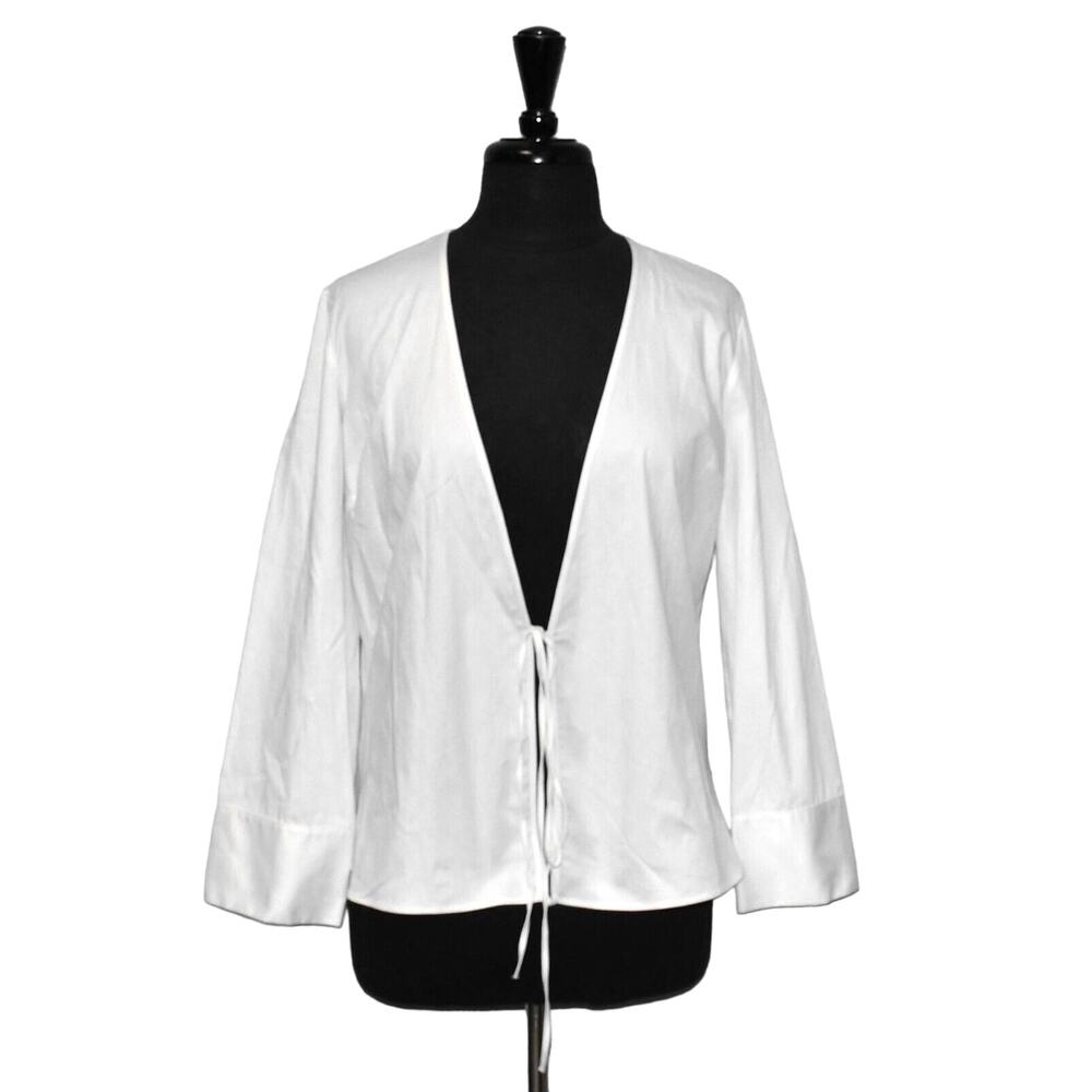B0 NEW CLUB MONACO White Cotton Deep V-Neck Tie Front Closure Blouse Top Sz S/P